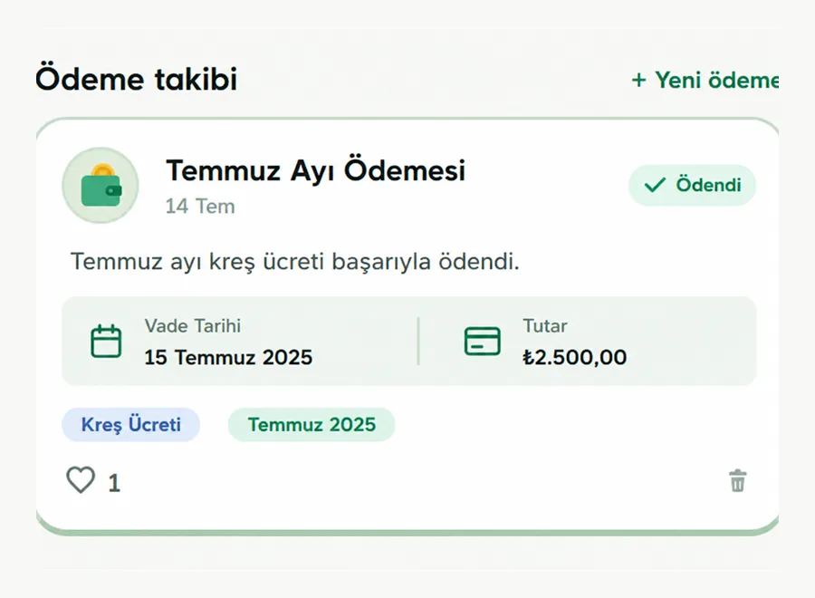 Ödeme takibi özelliği